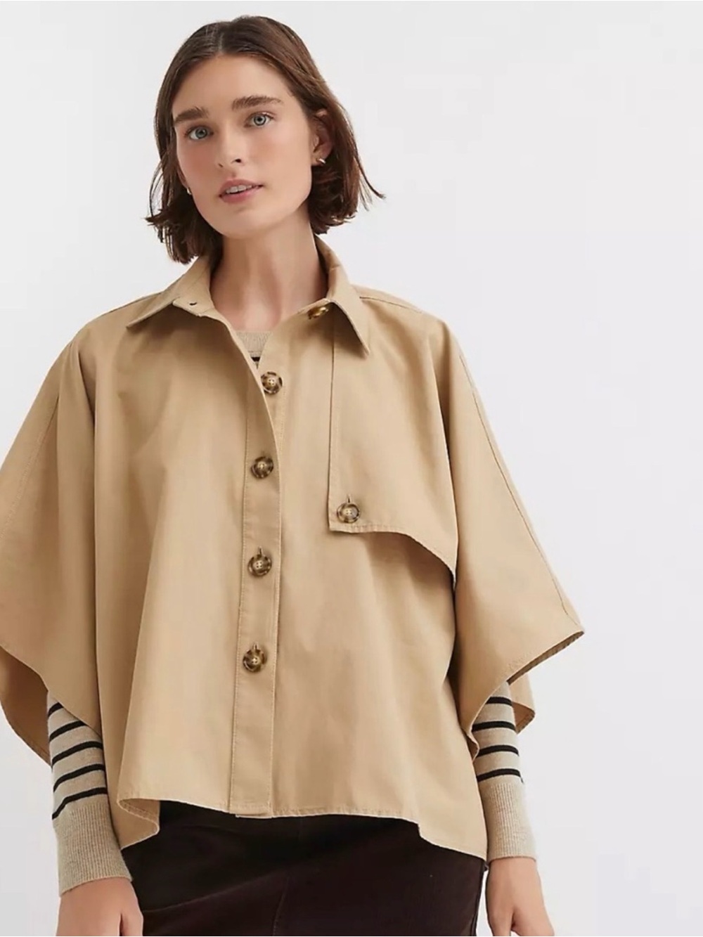 LOFT Tan Cape Style Button Front Top Size M